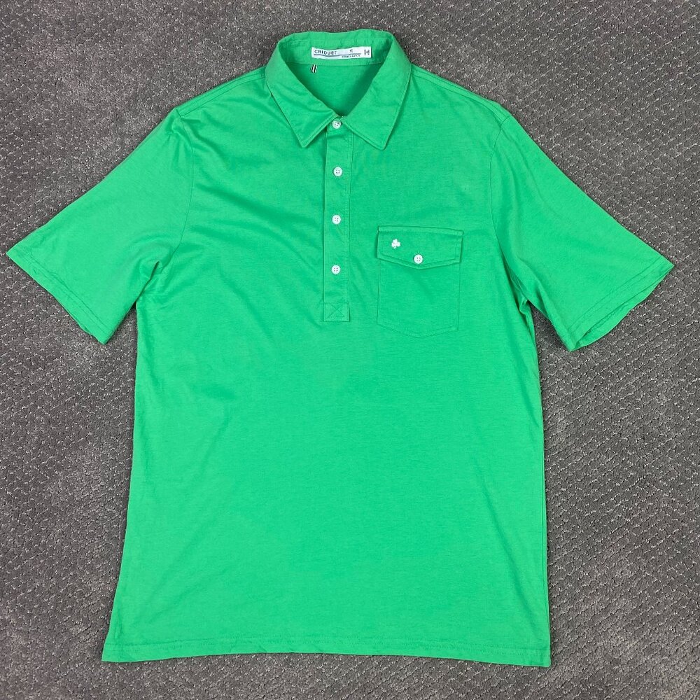 Criquet Players Polo Shirt Mens Medium Green Shamrock Pocket 4 Btn Golf Preppy